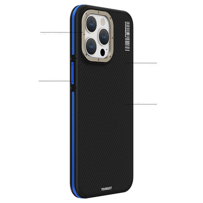 iPhone 15 Pro Max Kılıf M-safe Şarj Özellikli YoungKit 600D Kevlar Kapak
