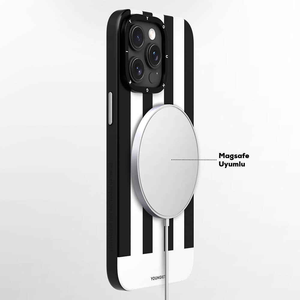 iPhone 15 Pro Max Kılıf M-safe Şarj Özellikli Youngkit Striped Piano Keys Serisi Kapak
