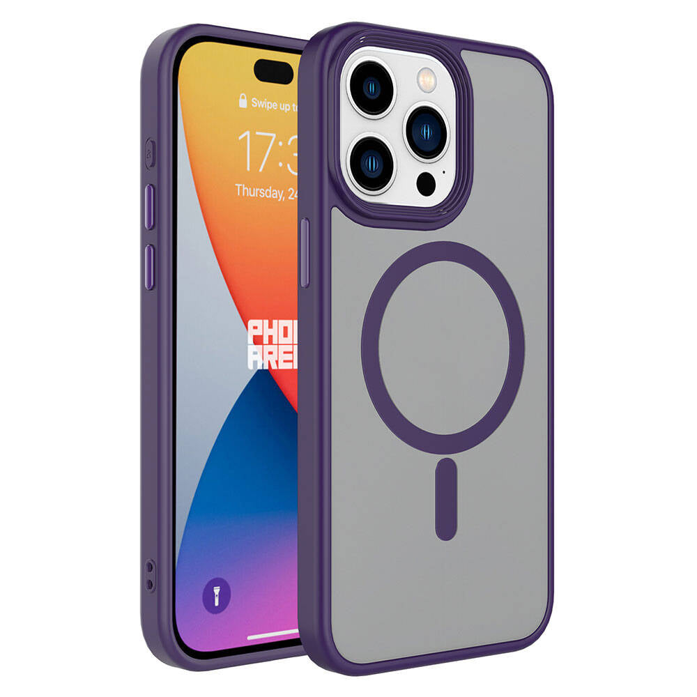 Apple iPhone 15 Pro Max Kılıf Mat Arka Yüzey Wireless Şarj Özellikli Zore Flet M-safe Kapak