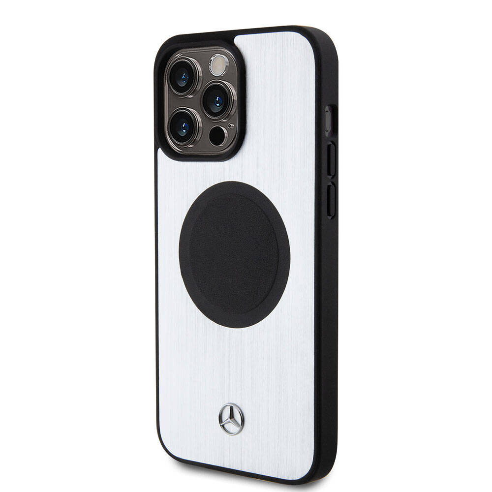 iPhone 15 Pro Max Kılıf Mercedes Benz Orjinal Lisanslı M-safe Şarj Özellikli Alüminyum Arka Yüzey Metal Yıldız Logolu Kapak