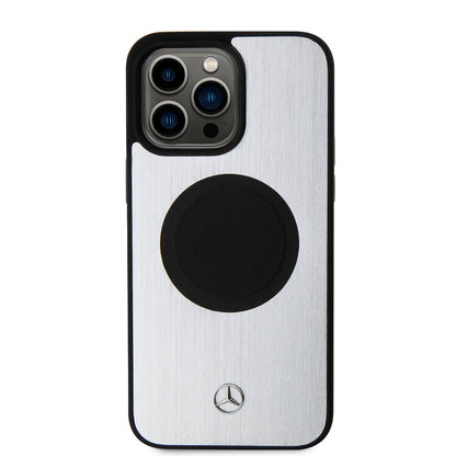 iPhone 15 Pro Max Kılıf Mercedes Benz Orjinal Lisanslı M-safe Şarj Özellikli Alüminyum Arka Yüzey Metal Yıldız Logolu Kapak