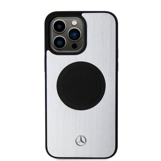iPhone 15 Pro Max Kılıf Mercedes Benz Orjinal Lisanslı M-safe Şarj Özellikli Alüminyum Arka Yüzey Metal Yıldız Logolu Kapak