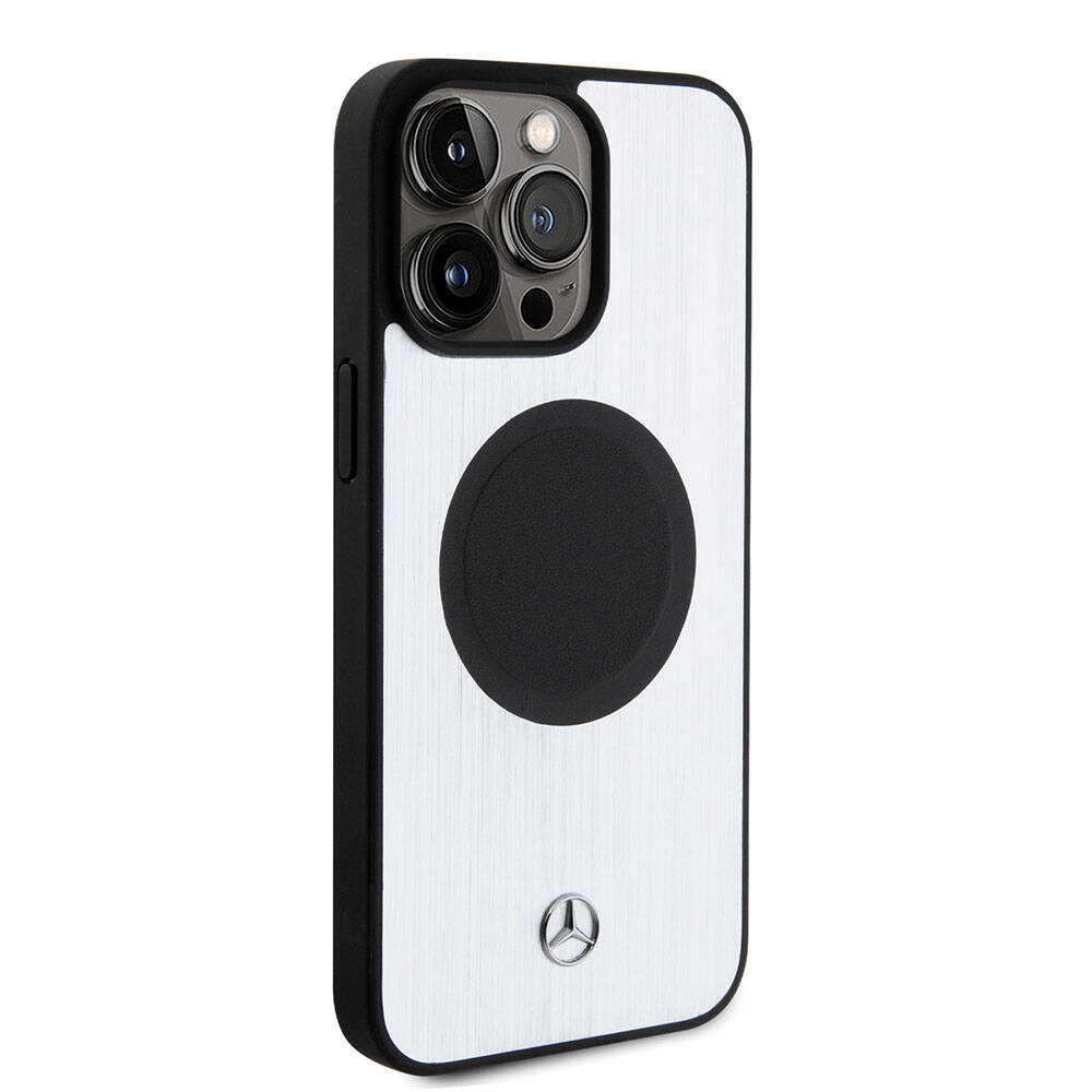 iPhone 15 Pro Max Kılıf Mercedes Benz Orjinal Lisanslı M-safe Şarj Özellikli Alüminyum Arka Yüzey Metal Yıldız Logolu Kapak