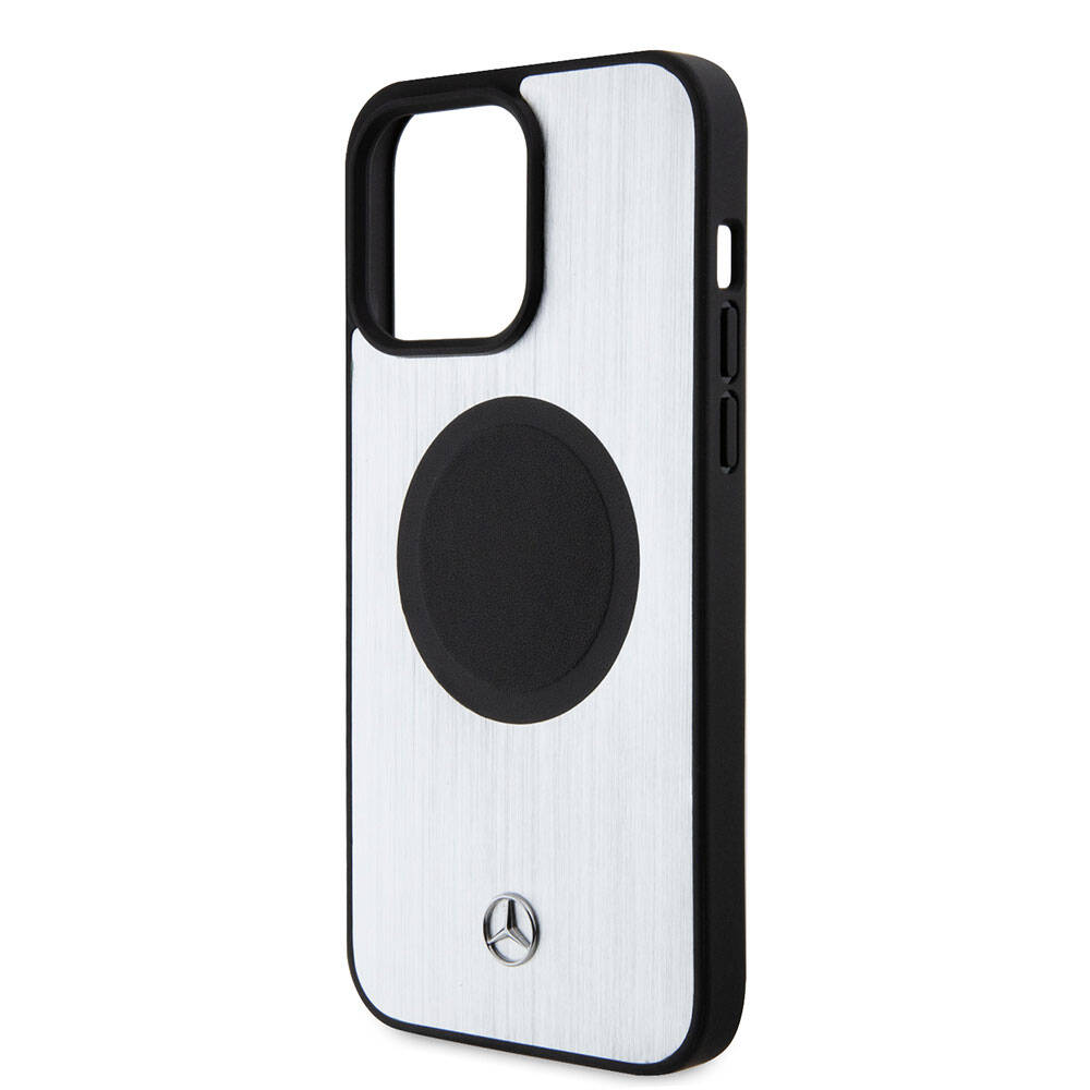 iPhone 15 Pro Max Kılıf Mercedes Benz Orjinal Lisanslı M-safe Şarj Özellikli Alüminyum Arka Yüzey Metal Yıldız Logolu Kapak