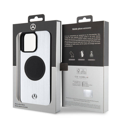 iPhone 15 Pro Max Kılıf Mercedes Benz Orjinal Lisanslı M-safe Şarj Özellikli Alüminyum Arka Yüzey Metal Yıldız Logolu Kapak