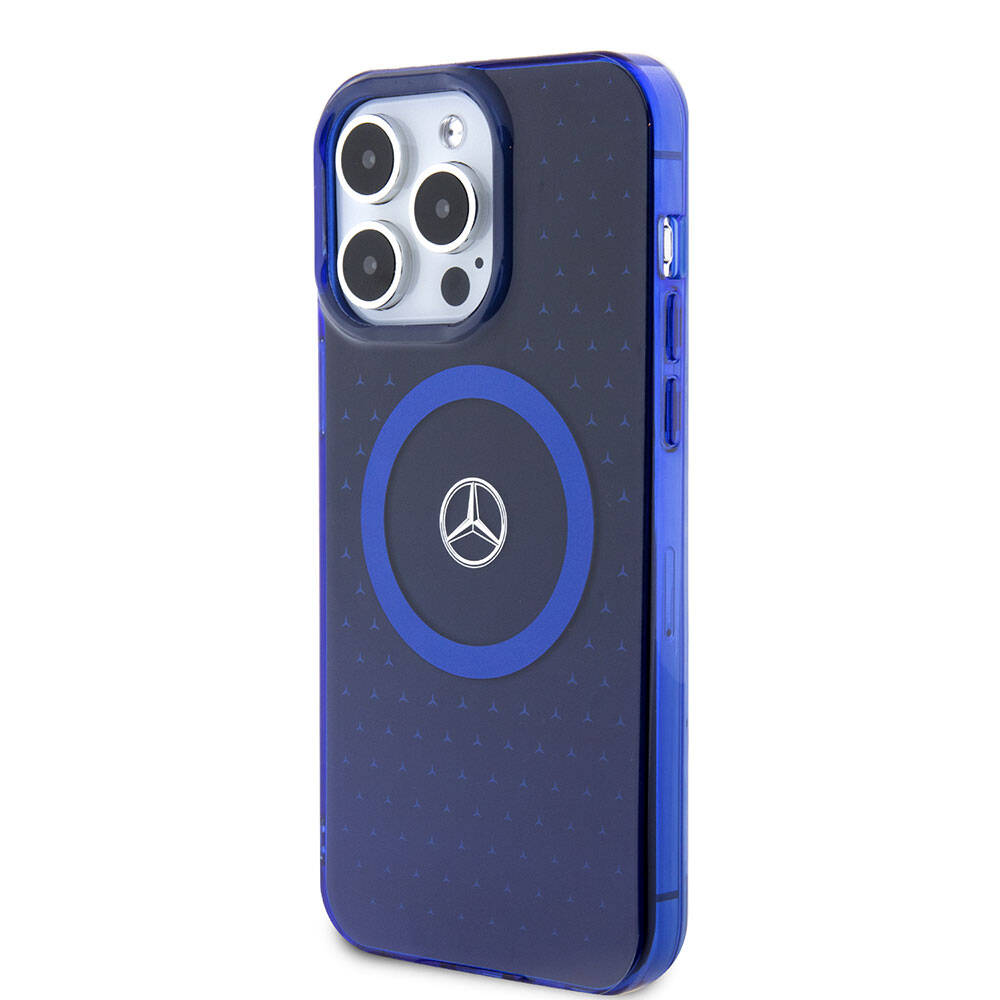 iPhone 15 Pro Max Kılıf Mercedes Benz Orjinal Lisanslı M-safe Şarj Özellikli Çift Katmanlı Mavi Yıldız Desenli Kapak
