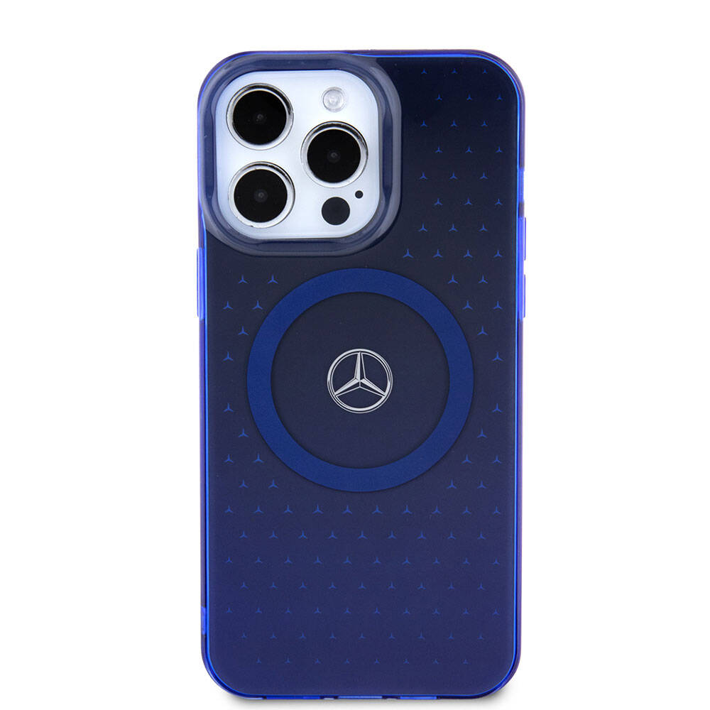 iPhone 15 Pro Max Kılıf Mercedes Benz Orjinal Lisanslı M-safe Şarj Özellikli Çift Katmanlı Mavi Yıldız Desenli Kapak