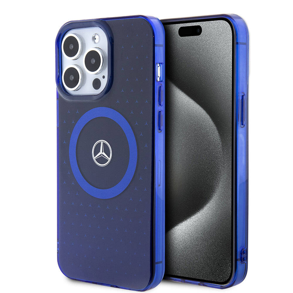 iPhone 15 Pro Max Kılıf Mercedes Benz Orjinal Lisanslı M-safe Şarj Özellikli Çift Katmanlı Mavi Yıldız Desenli Kapak