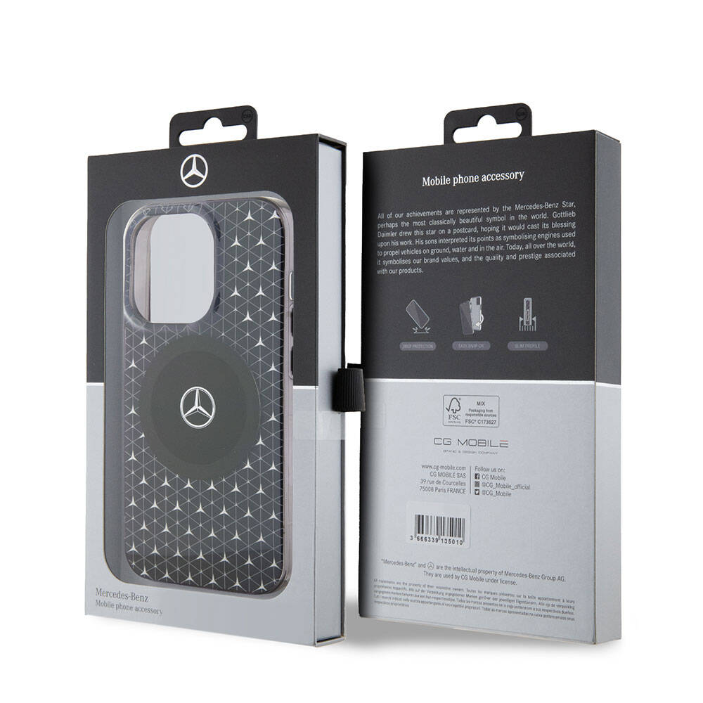iPhone 15 Pro Max Kılıf Mercedes Benz Orjinal Lisanslı M-safe Şarj Özellikli Çift Katmanlı Mini Yıldız Desenli Kapak