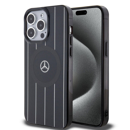 iPhone 15 Pro Max Kılıf Mercedes Benz Orjinal Lisanslı M-safe Şarj Özellikli Çift Katmanlı Paralel Çizgi Desenli Kapak