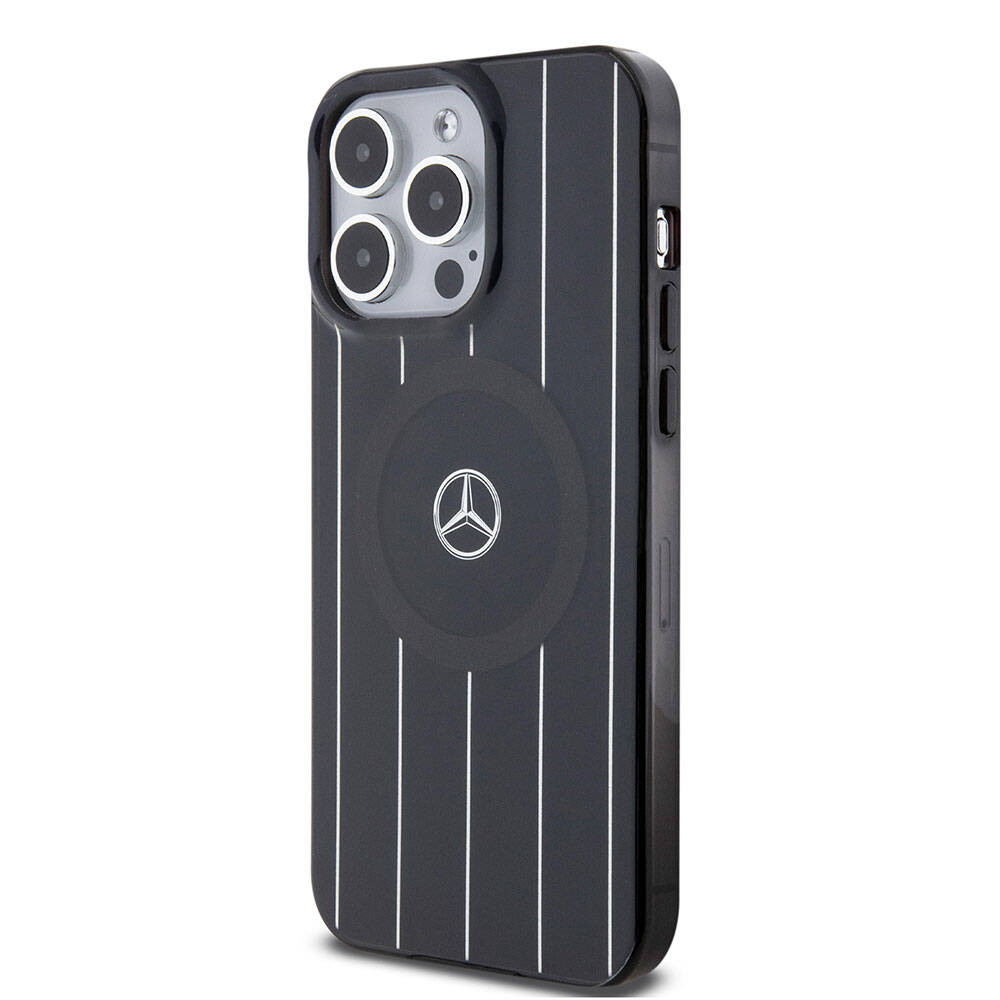 iPhone 15 Pro Max Kılıf Mercedes Benz Orjinal Lisanslı M-safe Şarj Özellikli Çift Katmanlı Paralel Çizgi Desenli Kapak