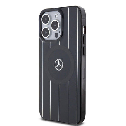 iPhone 15 Pro Max Kılıf Mercedes Benz Orjinal Lisanslı M-safe Şarj Özellikli Çift Katmanlı Paralel Çizgi Desenli Kapak