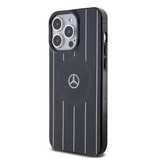 iPhone 15 Pro Max Kılıf Mercedes Benz Orjinal Lisanslı M-safe Şarj Özellikli Çift Katmanlı Paralel Çizgi Desenli Kapak