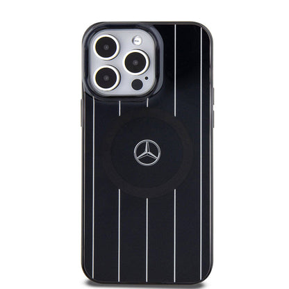 iPhone 15 Pro Max Kılıf Mercedes Benz Orjinal Lisanslı M-safe Şarj Özellikli Çift Katmanlı Paralel Çizgi Desenli Kapak