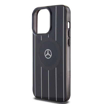 iPhone 15 Pro Max Kılıf Mercedes Benz Orjinal Lisanslı M-safe Şarj Özellikli Çift Katmanlı Paralel Çizgi Desenli Kapak