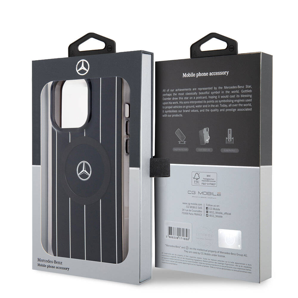 iPhone 15 Pro Max Kılıf Mercedes Benz Orjinal Lisanslı M-safe Şarj Özellikli Çift Katmanlı Paralel Çizgi Desenli Kapak
