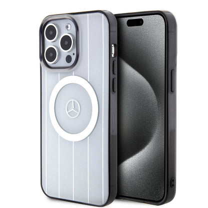 iPhone 15 Pro Max Kılıf Mercedes Benz Orjinal Lisanslı M-safe Şarj Özellikli Çift Katmanlı Paralel Çizgi Desenli Kapak