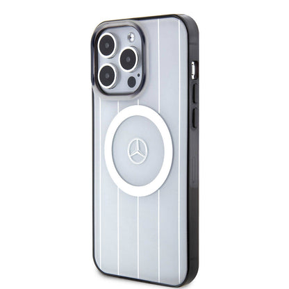 iPhone 15 Pro Max Kılıf Mercedes Benz Orjinal Lisanslı M-safe Şarj Özellikli Çift Katmanlı Paralel Çizgi Desenli Kapak