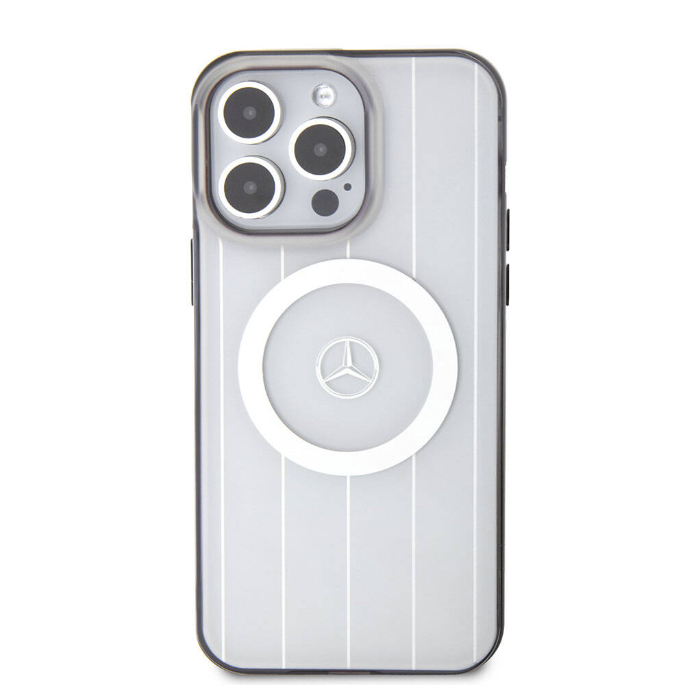 iPhone 15 Pro Max Kılıf Mercedes Benz Orjinal Lisanslı M-safe Şarj Özellikli Çift Katmanlı Paralel Çizgi Desenli Kapak