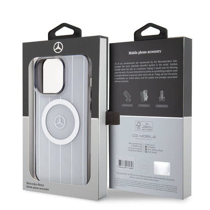 iPhone 15 Pro Max Kılıf Mercedes Benz Orjinal Lisanslı M-safe Şarj Özellikli Çift Katmanlı Paralel Çizgi Desenli Kapak