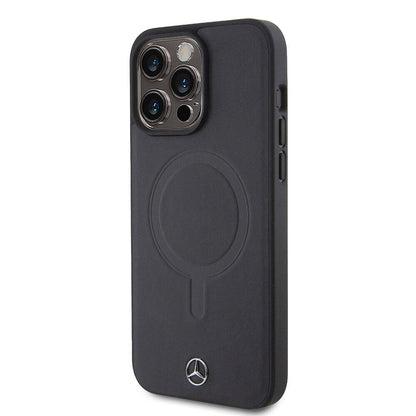 iPhone 15 Pro Max Kılıf Mercedes Benz Orjinal Lisanslı M-safe Şarj Özellikli Metal Yıldız Logolu Pürüzsüz Deri Kapak