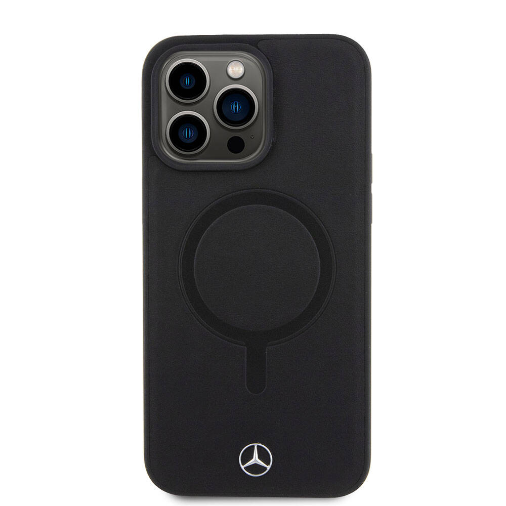iPhone 15 Pro Max Kılıf Mercedes Benz Orjinal Lisanslı M-safe Şarj Özellikli Metal Yıldız Logolu Pürüzsüz Deri Kapak