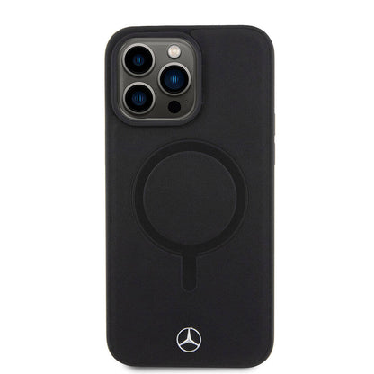 iPhone 15 Pro Max Kılıf Mercedes Benz Orjinal Lisanslı M-safe Şarj Özellikli Metal Yıldız Logolu Pürüzsüz Deri Kapak