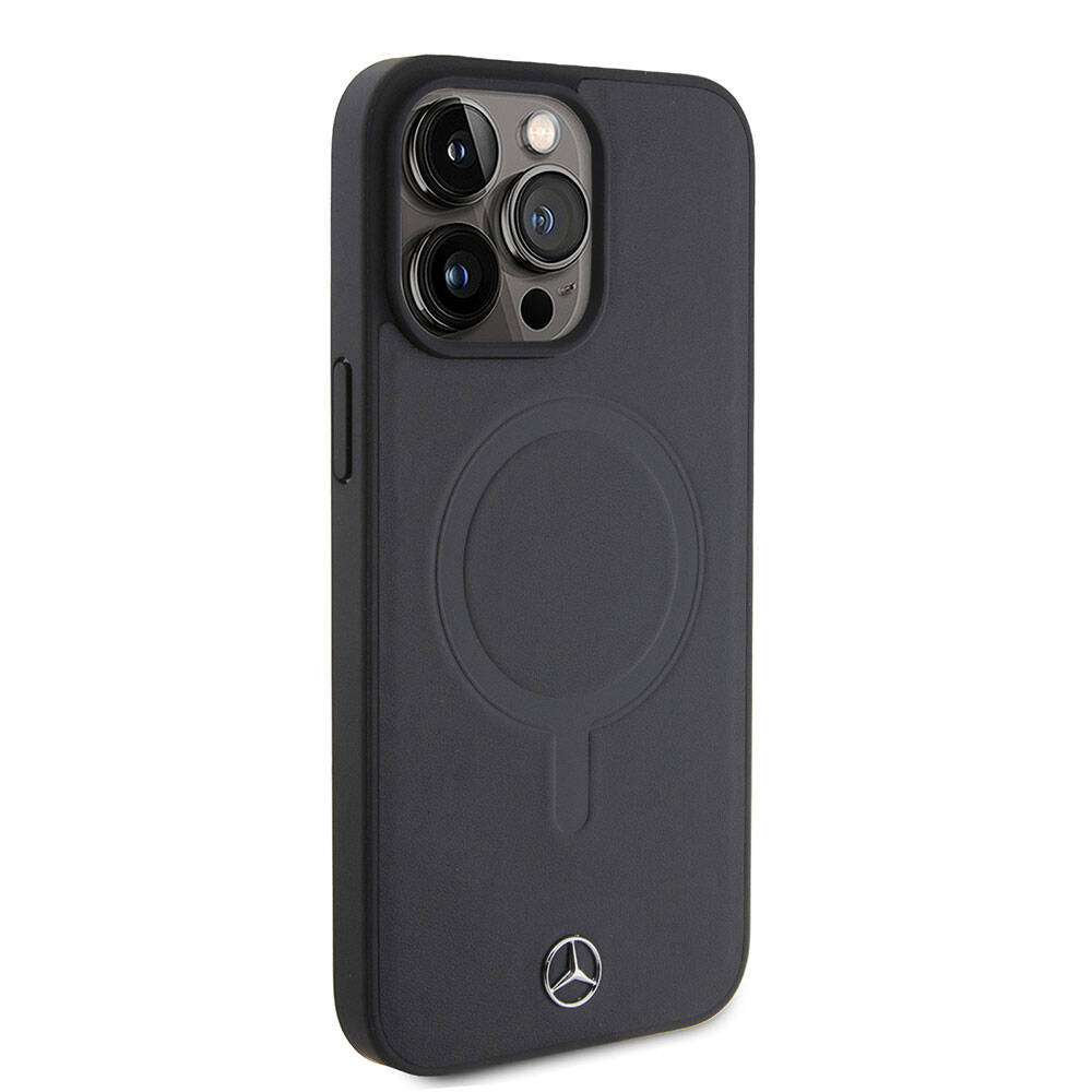 iPhone 15 Pro Max Kılıf Mercedes Benz Orjinal Lisanslı M-safe Şarj Özellikli Metal Yıldız Logolu Pürüzsüz Deri Kapak