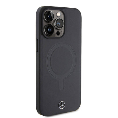 iPhone 15 Pro Max Kılıf Mercedes Benz Orjinal Lisanslı M-safe Şarj Özellikli Metal Yıldız Logolu Pürüzsüz Deri Kapak