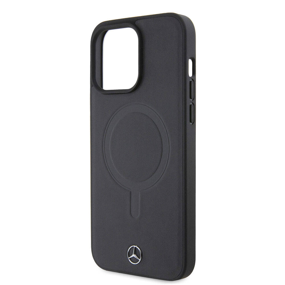 iPhone 15 Pro Max Kılıf Mercedes Benz Orjinal Lisanslı M-safe Şarj Özellikli Metal Yıldız Logolu Pürüzsüz Deri Kapak