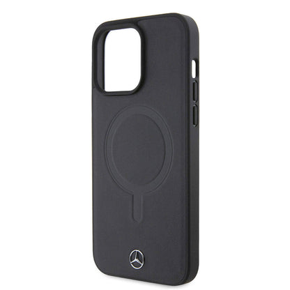 iPhone 15 Pro Max Kılıf Mercedes Benz Orjinal Lisanslı M-safe Şarj Özellikli Metal Yıldız Logolu Pürüzsüz Deri Kapak