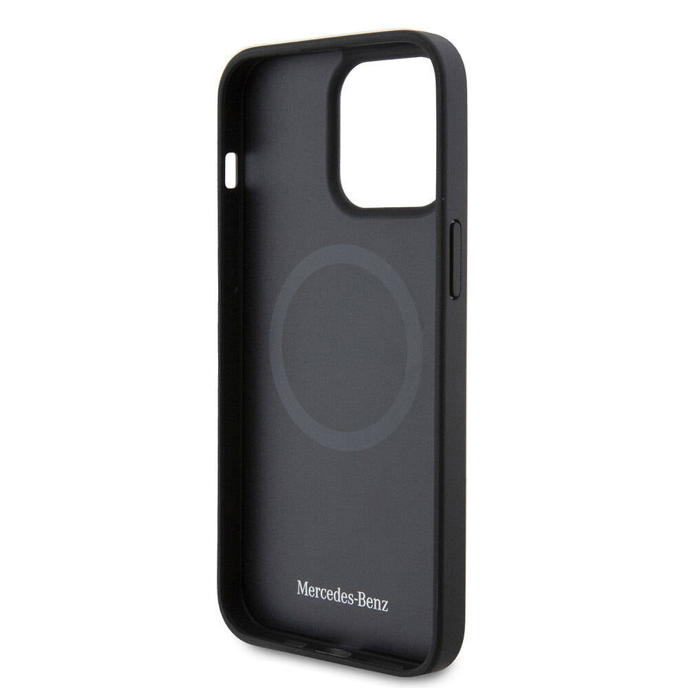 iPhone 15 Pro Max Kılıf Mercedes Benz Orjinal Lisanslı M-safe Şarj Özellikli Metal Yıldız Logolu Pürüzsüz Deri Kapak