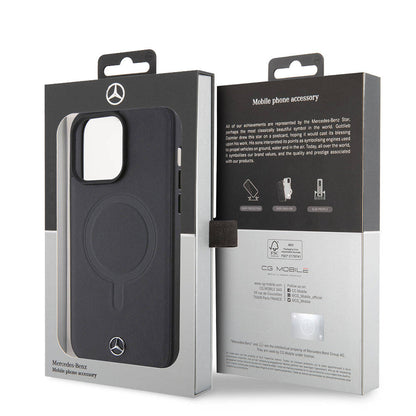 iPhone 15 Pro Max Kılıf Mercedes Benz Orjinal Lisanslı M-safe Şarj Özellikli Metal Yıldız Logolu Pürüzsüz Deri Kapak