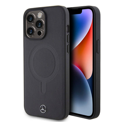 iPhone 15 Pro Max Kılıf Mercedes Benz Orjinal Lisanslı M-safe Şarj Özellikli Metal Yıldız Logolu Pürüzsüz Deri Kapak