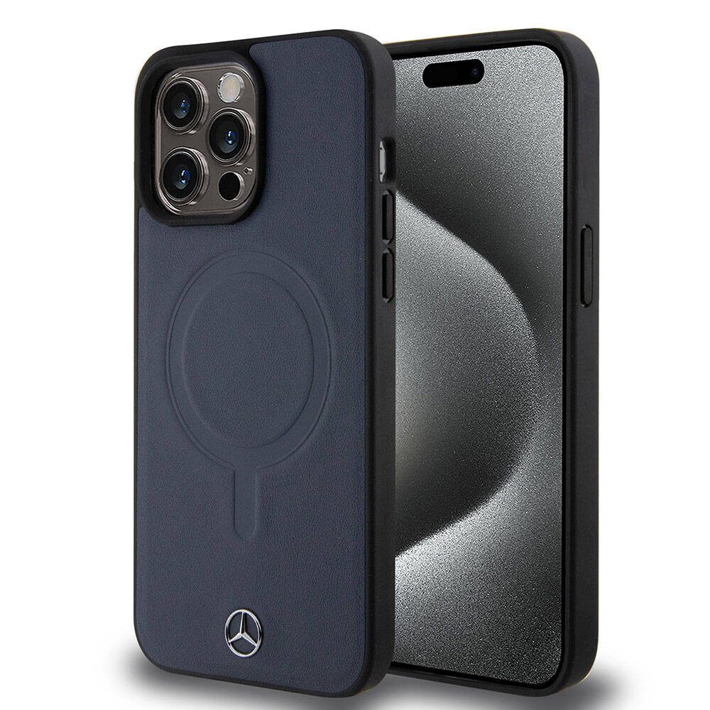 iPhone 15 Pro Max Kılıf Mercedes Benz Orjinal Lisanslı M-safe Şarj Özellikli Metal Yıldız Logolu Pürüzsüz Deri Kapak