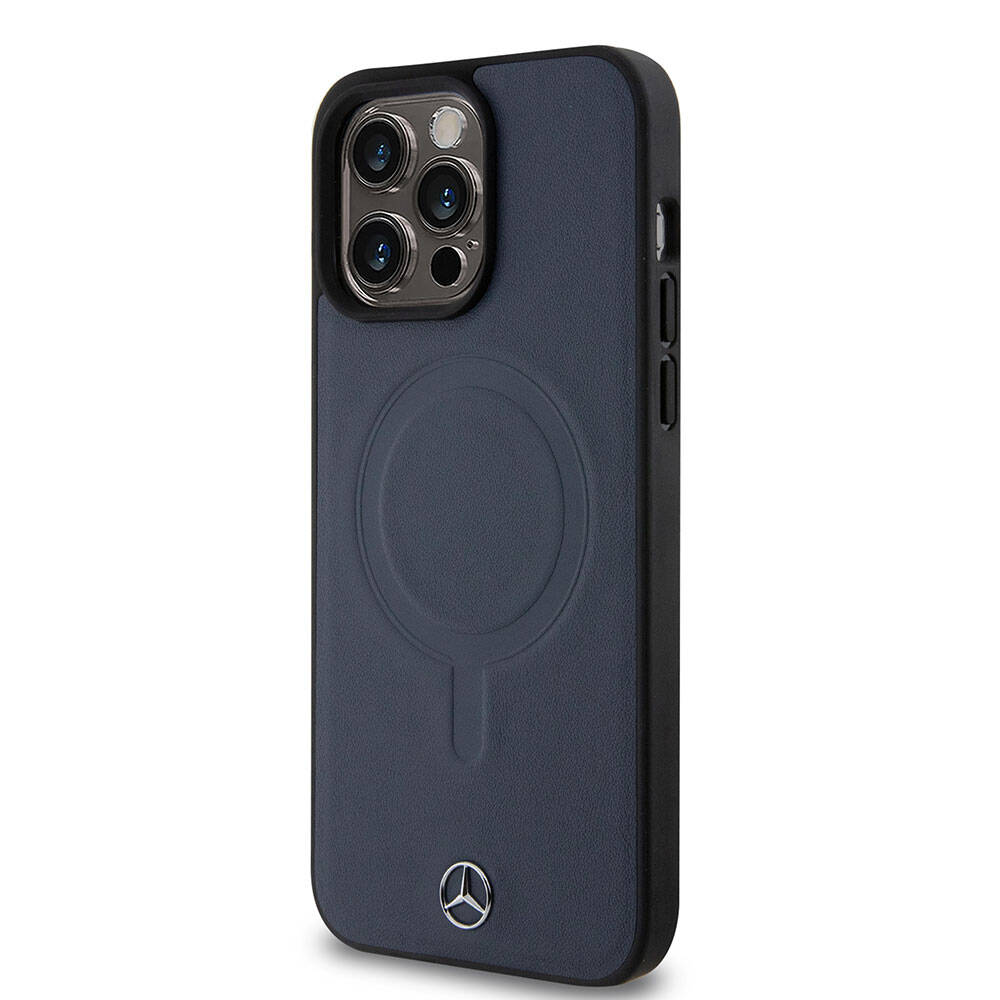 iPhone 15 Pro Max Kılıf Mercedes Benz Orjinal Lisanslı M-safe Şarj Özellikli Metal Yıldız Logolu Pürüzsüz Deri Kapak