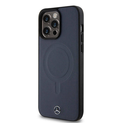 iPhone 15 Pro Max Kılıf Mercedes Benz Orjinal Lisanslı M-safe Şarj Özellikli Metal Yıldız Logolu Pürüzsüz Deri Kapak