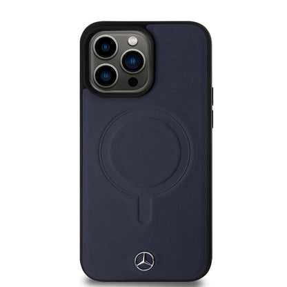 iPhone 15 Pro Max Kılıf Mercedes Benz Orjinal Lisanslı M-safe Şarj Özellikli Metal Yıldız Logolu Pürüzsüz Deri Kapak