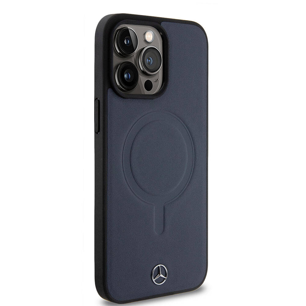 iPhone 15 Pro Max Kılıf Mercedes Benz Orjinal Lisanslı M-safe Şarj Özellikli Metal Yıldız Logolu Pürüzsüz Deri Kapak