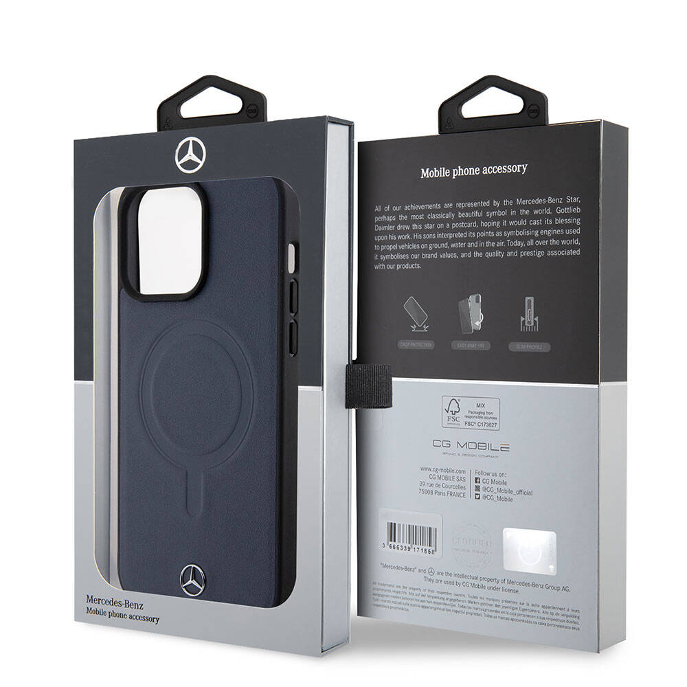 iPhone 15 Pro Max Kılıf Mercedes Benz Orjinal Lisanslı M-safe Şarj Özellikli Metal Yıldız Logolu Pürüzsüz Deri Kapak