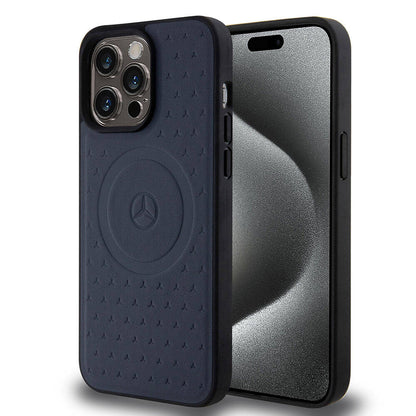 iPhone 15 Pro Max Kılıf Mercedes Benz Orjinal Lisanslı M-safe Şarj Özellikli Mühürlü Yıldız Desenli ve Logolu Deri Kapak