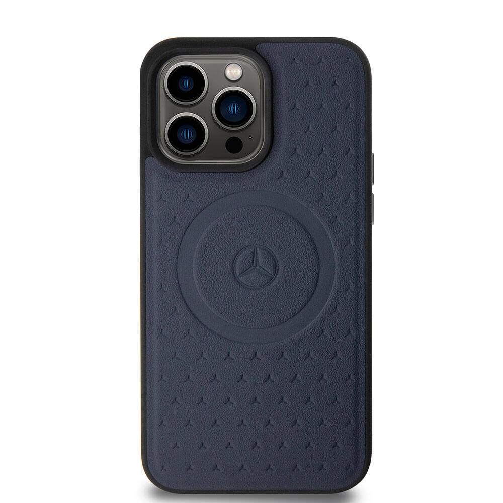 iPhone 15 Pro Max Kılıf Mercedes Benz Orjinal Lisanslı M-safe Şarj Özellikli Mühürlü Yıldız Desenli ve Logolu Deri Kapak