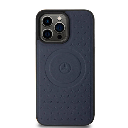 iPhone 15 Pro Max Kılıf Mercedes Benz Orjinal Lisanslı M-safe Şarj Özellikli Mühürlü Yıldız Desenli ve Logolu Deri Kapak