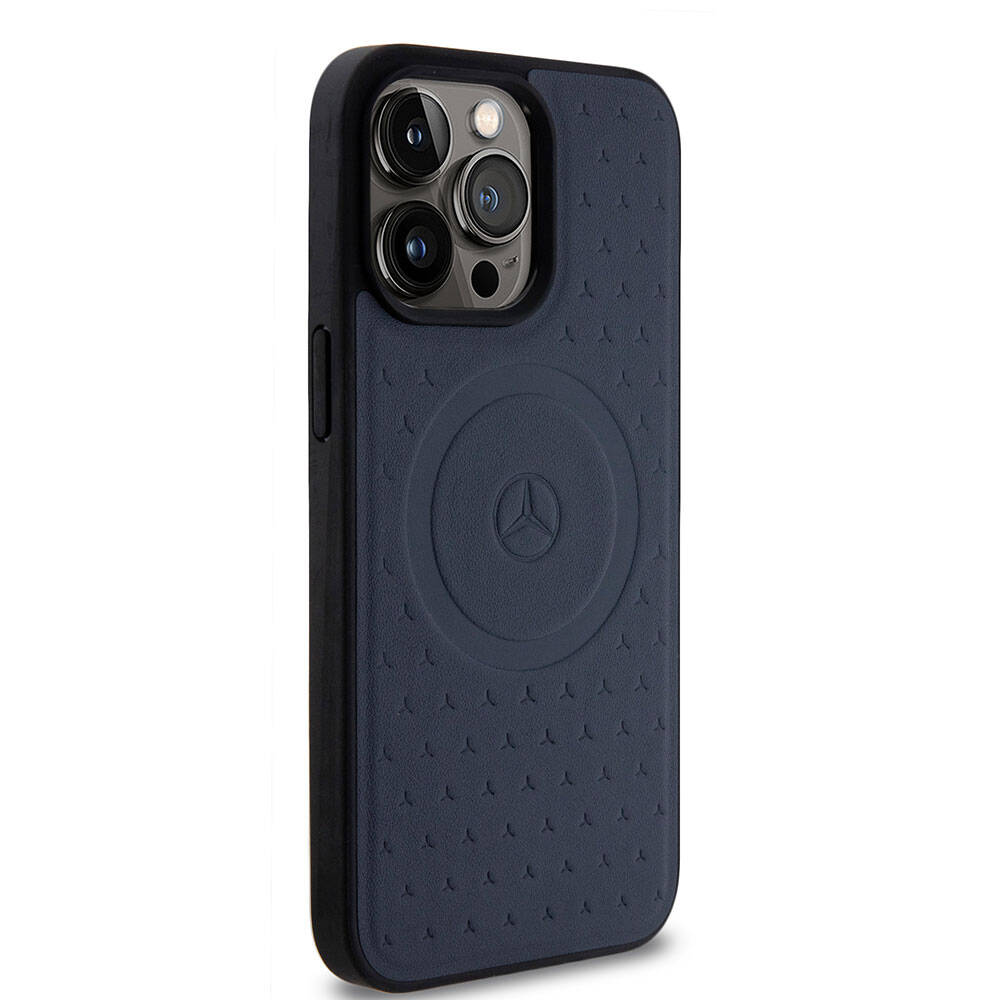 iPhone 15 Pro Max Kılıf Mercedes Benz Orjinal Lisanslı M-safe Şarj Özellikli Mühürlü Yıldız Desenli ve Logolu Deri Kapak