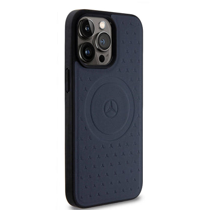 iPhone 15 Pro Max Kılıf Mercedes Benz Orjinal Lisanslı M-safe Şarj Özellikli Mühürlü Yıldız Desenli ve Logolu Deri Kapak