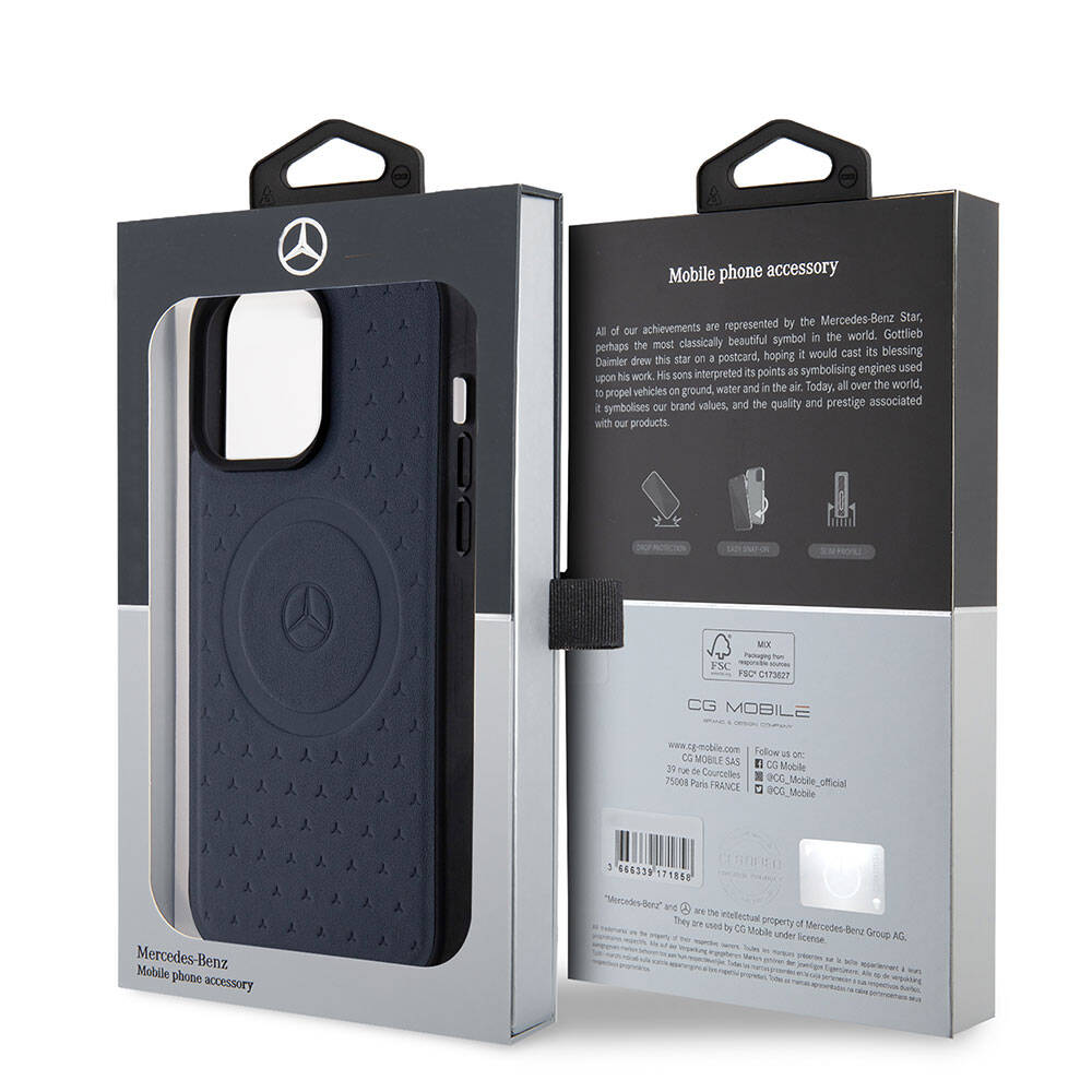 iPhone 15 Pro Max Kılıf Mercedes Benz Orjinal Lisanslı M-safe Şarj Özellikli Mühürlü Yıldız Desenli ve Logolu Deri Kapak