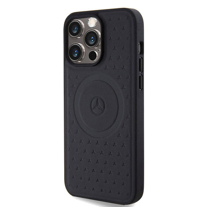iPhone 15 Pro Max Kılıf Mercedes Benz Orjinal Lisanslı M-safe Şarj Özellikli Mühürlü Yıldız Desenli ve Logolu Deri Kapak