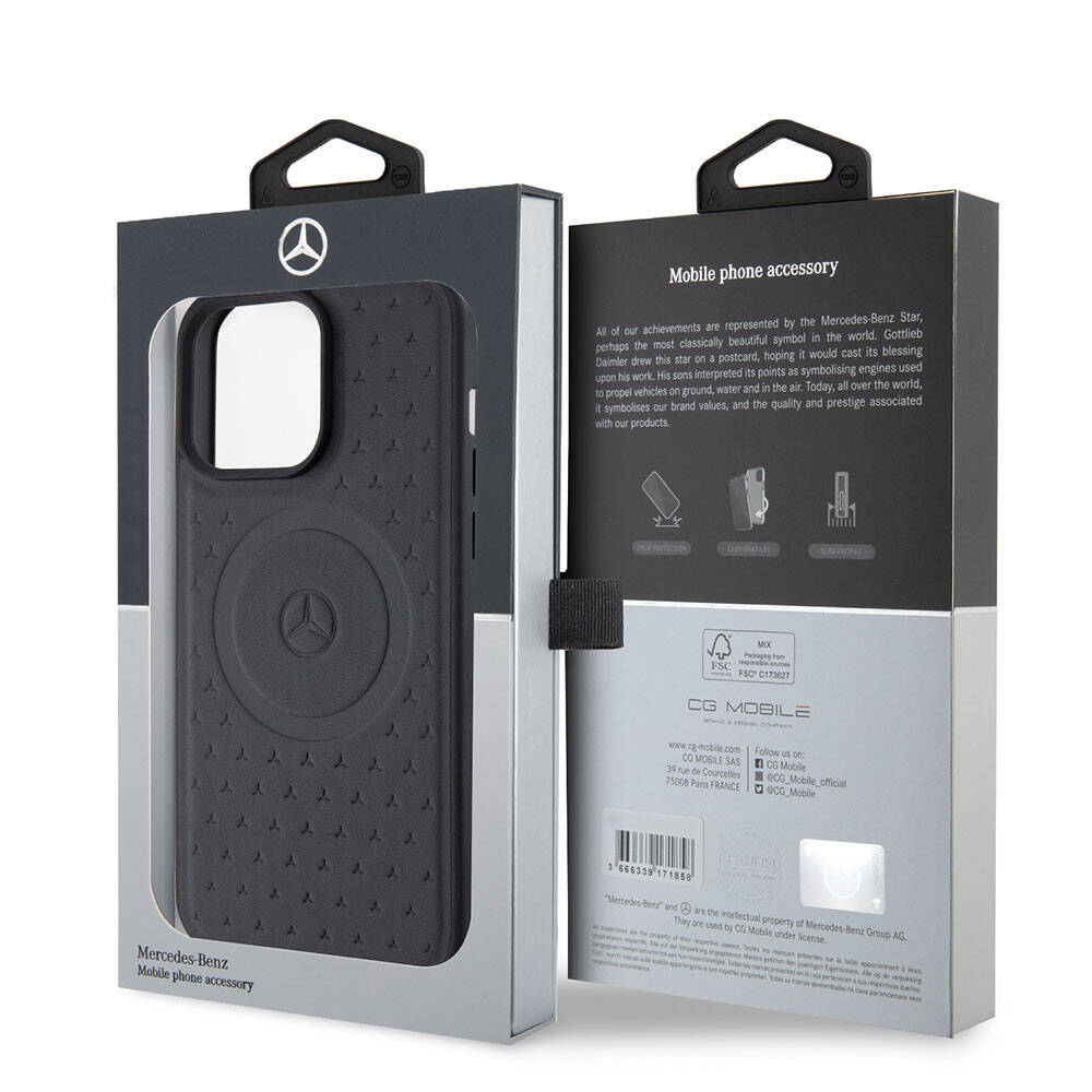 iPhone 15 Pro Max Kılıf Mercedes Benz Orjinal Lisanslı M-safe Şarj Özellikli Mühürlü Yıldız Desenli ve Logolu Deri Kapak