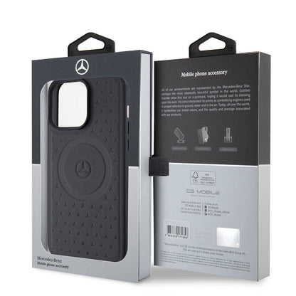 iPhone 15 Pro Max Kılıf Mercedes Benz Orjinal Lisanslı M-safe Şarj Özellikli Mühürlü Yıldız Desenli ve Logolu Deri Kapak
