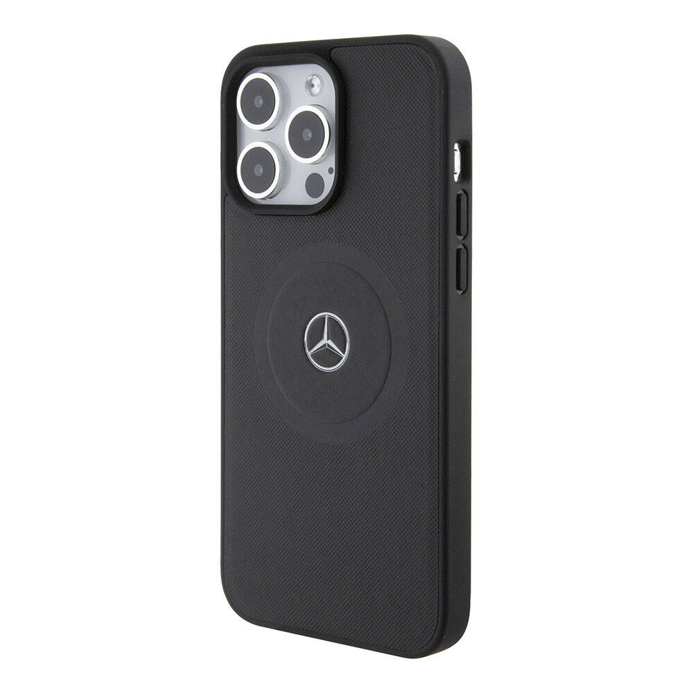 iPhone 15 Pro Max Kılıf Mercedes Benz Orjinal Lisanslı M-safe Şarj Özellikli Pike Desenli Baskı Logolu Deri Kapak